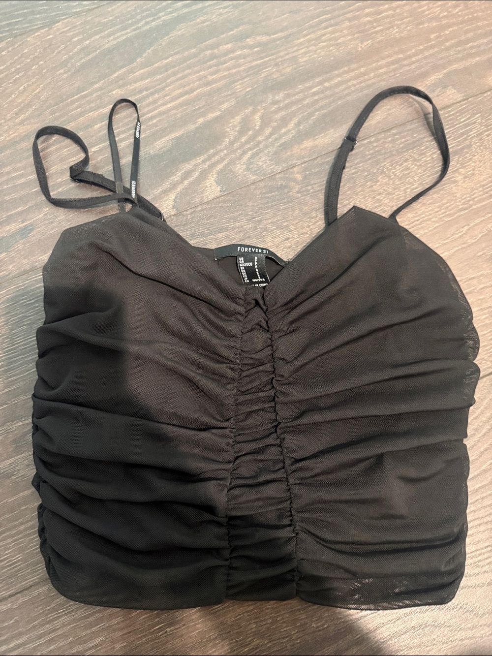 NWOTS Forever 21 Black Ruched Mesh Top Size Small